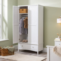 Christow White Double Wardrobe With Drawer 2 Door Bedroom Storage Furniture Cupboard - thumbnail 7