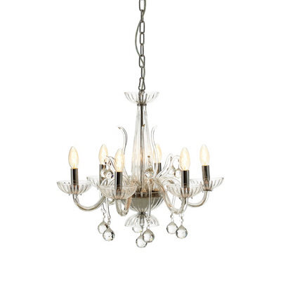 Orsina 6 Bulb Crystal Chandelier, Glass Arm Chandelier With Hanging K9 Orbs, Iron Frame Ceiling Light For Hallway - image 1