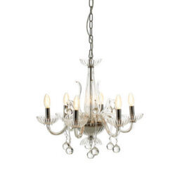 Orsina 6 Bulb Crystal Chandelier, Glass Arm Chandelier With Hanging K9 Orbs, Iron Frame Ceiling Light For Hallway - thumbnail 1