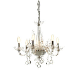 Orsina 6 Bulb Crystal Chandelier, Glass Arm Chandelier With Hanging K9 Orbs, Iron Frame Ceiling Light For Hallway - thumbnail 2
