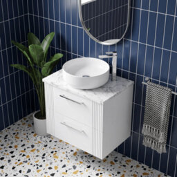 Balterley Belvide Partial Fluted 2 Drawer Wall Hung Vanity Unit With Carrera Marble Laminate Worktop - 600mm - Satin White - thumbnail 3
