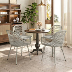 Outsunny Garden Chairs Set Of 4, Garden Dining Chairs With Armrests, Grey - thumbnail 9