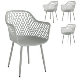 Outsunny Garden Chairs Set Of 4, Garden Dining Chairs With Armrests, Grey - thumbnail 2