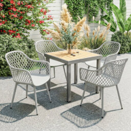 Outsunny Garden Chairs Set Of 4, Garden Dining Chairs With Armrests, Grey