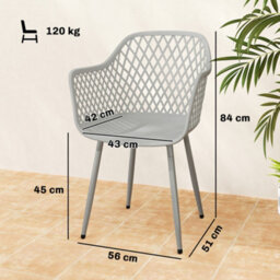 Outsunny Garden Chairs Set Of 4, Garden Dining Chairs With Armrests, Grey - thumbnail 3