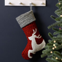 Dibor Red Sweater Knit Reindeer Xmas Gift Decoration Christmas Stocking For Kids - thumbnail 3