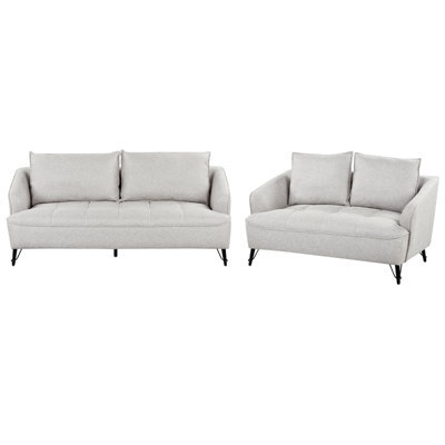Beliani Living Room Set 5 Seater Hobro Fabric Light Grey - image 1
