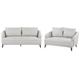 Beliani Living Room Set 5 Seater Hobro Fabric Light Grey - thumbnail 1