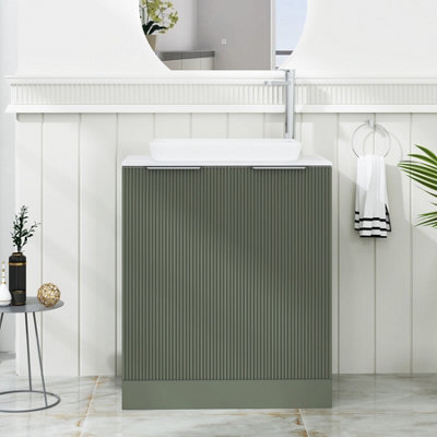 Royal Bathrooms Evora 700mm Sage Green Fluted Floor Standing Countertop Vanity Unit 2 Door With Qubix Basin - image 1