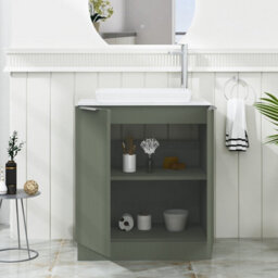 Royal Bathrooms Evora 700mm Sage Green Fluted Floor Standing Countertop Vanity Unit 2 Door With Qubix Basin - thumbnail 3