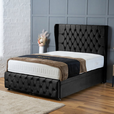Bsspoke Ottoman Divan Bed Black Plush 10Inch Orthopaedic Mattress 54Inch Headboard & Footboard End Lift Up Storage In All Sizes - image 1