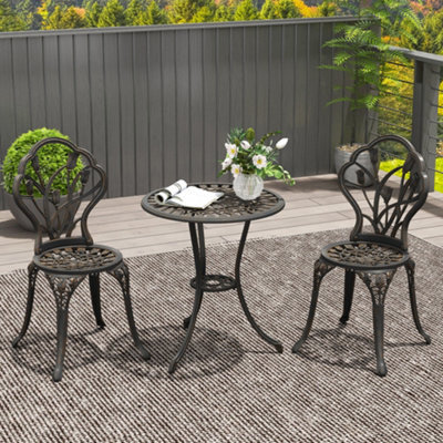 Outsunny 3 Piece Bistro Set, Aluminium Garden Furniture With Umbrella Hole - image 1
