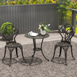 Outsunny 3 Piece Bistro Set, Aluminium Garden Furniture With Umbrella Hole - thumbnail 1