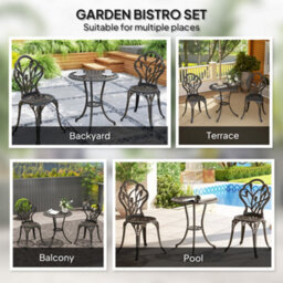 Outsunny 3 Piece Bistro Set, Aluminium Garden Furniture With Umbrella Hole - thumbnail 6