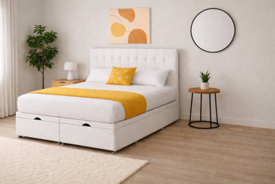 Comfy Deluxe 2Ft6 Small Sing White Plush Florence Ottoman Lift Open Storage Bed Set Headboard With Mattress