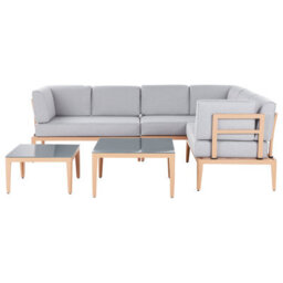 Beliani Garden Corner Sofa With Table 6 Seater Rima Iii Left Hand Modular Metal Grey - thumbnail 1