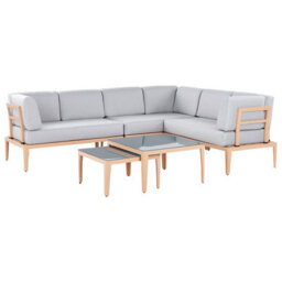 Beliani Garden Corner Sofa With Table 6 Seater Rima Iii Left Hand Modular Metal Grey - thumbnail 4