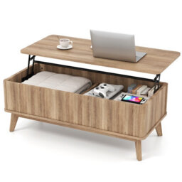 Gainoom Fluted Lift Top Coffee Table Rectangle Wooden Center Table With Lift Tabletop & Hidden Compartments - thumbnail 1