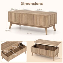 Gainoom Fluted Lift Top Coffee Table Rectangle Wooden Center Table With Lift Tabletop & Hidden Compartments - thumbnail 2