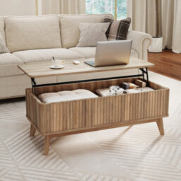 Gainoom Fluted Lift Top Coffee Table Rectangle Wooden Center Table With Lift Tabletop & Hidden Compartments - thumbnail 3