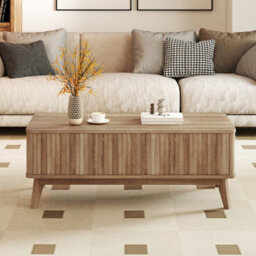 Gainoom Fluted Lift Top Coffee Table Rectangle Wooden Center Table With Lift Tabletop & Hidden Compartments - thumbnail 4
