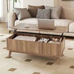 Gainoom Fluted Lift Top Coffee Table Rectangle Wooden Center Table With Lift Tabletop & Hidden Compartments - thumbnail 5