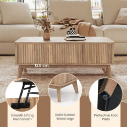 Gainoom Fluted Lift Top Coffee Table Rectangle Wooden Center Table With Lift Tabletop & Hidden Compartments - thumbnail 7