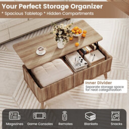 Gainoom Fluted Lift Top Coffee Table Rectangle Wooden Center Table With Lift Tabletop & Hidden Compartments - thumbnail 9