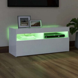 Berkfield Modern Tv Cabinet With Led Lights White 90X35X40 Cm - thumbnail 4
