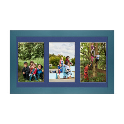 AK Frames 40X20Cm Navy Blue Modern Multi Photo Frame With Blue Mount - Holds 3 Apertures (3X) 6X4 Photos - image 1