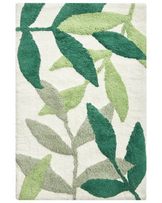 Wyld And Coco Beige Cotton Bath Mat 60 X 90 Cm - Modern Leaves Pattern - image 1