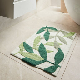 Wyld And Coco Beige Cotton Bath Mat 60 X 90 Cm - Modern Leaves Pattern - thumbnail 2