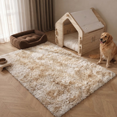 Oxford Homeware Shaggy Rug Anti-Slip Washable Soft Fluffy Living Room And Bedroom Rug (Mottled Cream, 60X110Cm) - image 1