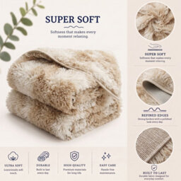 Oxford Homeware Shaggy Rug Anti-Slip Washable Soft Fluffy Living Room And Bedroom Rug (Mottled Cream, 60X110Cm) - thumbnail 4