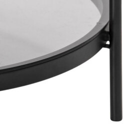 Wyld Haus Featheroak Grey Smoked Glass Round Coffee Table With Black Hairpin Legs - thumbnail 9