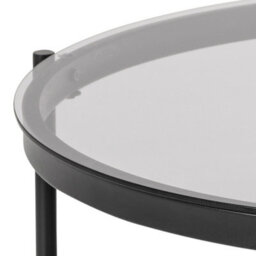 Wyld Haus Featheroak Grey Smoked Glass Round Coffee Table With Black Hairpin Legs - thumbnail 7