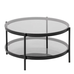 Wyld Haus Featheroak Grey Smoked Glass Round Coffee Table With Black Hairpin Legs - thumbnail 5