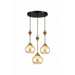 Luminosa Lighting Luminosa Astoria Cluster Pendant Ceiling Light Black, Gold Amber Glass Shade 3X E27 - thumbnail 1