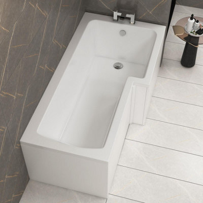 Royal Bathrooms Qubix 1600 X 850mm Acrylic Right Hand L-Shaped Shower Gloss White Bathtub With Front & End Panel - image 1