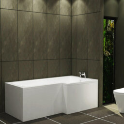 Royal Bathrooms Qubix 1600 X 850mm Acrylic Right Hand L-Shaped Shower Gloss White Bathtub With Front & End Panel - thumbnail 4
