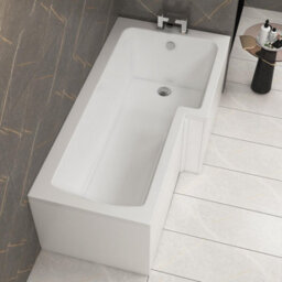 Royal Bathrooms Qubix 1600 X 850mm Acrylic Right Hand L-Shaped Shower Gloss White Bathtub With Front & End Panel - thumbnail 1