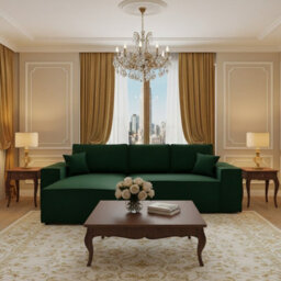 Malaga L Shaped Mdf Corner Sofa Bed With Storage Dl Pull Out Seat Loose Back Cushions 279X94X181 Green Left - thumbnail 2