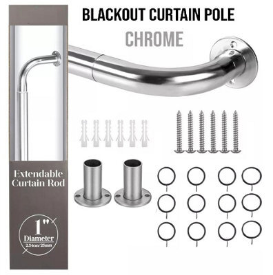 Ameha Chrome Metal Blackout Curtain Pole Rod 28mm 70-120 Cm Extendable Easy To Install Durable Rod - image 1