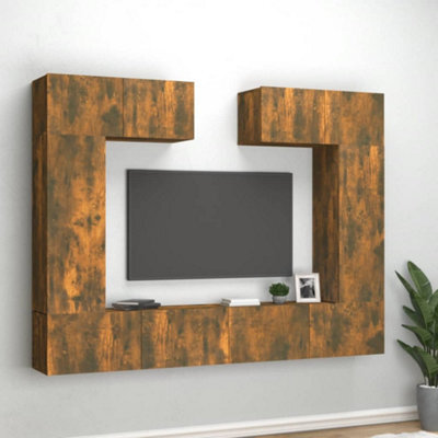 Berkfield 6 Piece Tv Cabinet Set Smoked Oak Engineered Wood - image 1