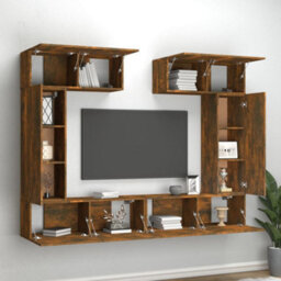 Berkfield 6 Piece Tv Cabinet Set Smoked Oak Engineered Wood - thumbnail 3