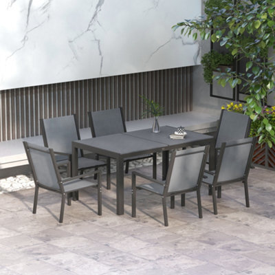Outsunny Garden Dining Set For 6, Outdoor Dining Table And Chairs, Grey - image 1