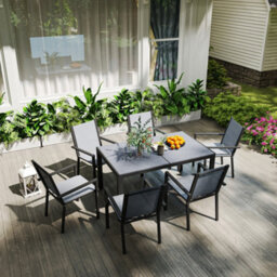 Outsunny Garden Dining Set For 6, Outdoor Dining Table And Chairs, Grey - thumbnail 9