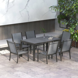 Outsunny Garden Dining Set For 6, Outdoor Dining Table And Chairs, Grey