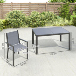 Outsunny Garden Dining Set For 6, Outdoor Dining Table And Chairs, Grey - thumbnail 3