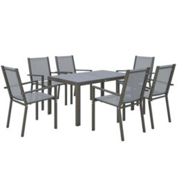 Outsunny Garden Dining Set For 6, Outdoor Dining Table And Chairs, Grey - thumbnail 2